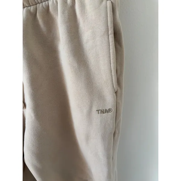 Aritzia TNA Cozy Fleece Boyfriend Fit Sweatpants Tan Beige Medium Joggers - Image 2