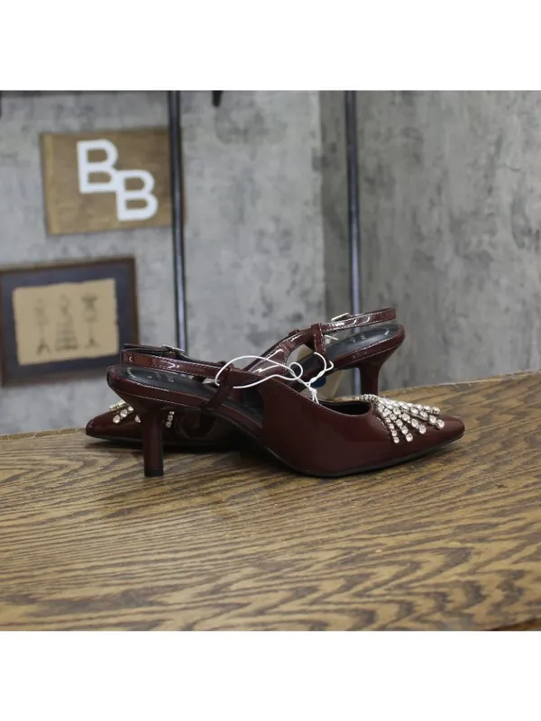 A New Day Womens Serafina Heels Rhinestone Patent 94661782 Burgundy Red 7M - Image 6
