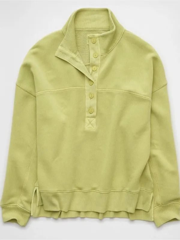 AE American Eagle Big Hug Henley Pullover Sweatshirt in Fresh Green Size XS - Image 4
