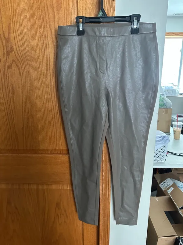 Chico’s Faux Leather Pants Size 1 Taupe Brown Slim Straight Stretch Chic - Image 5