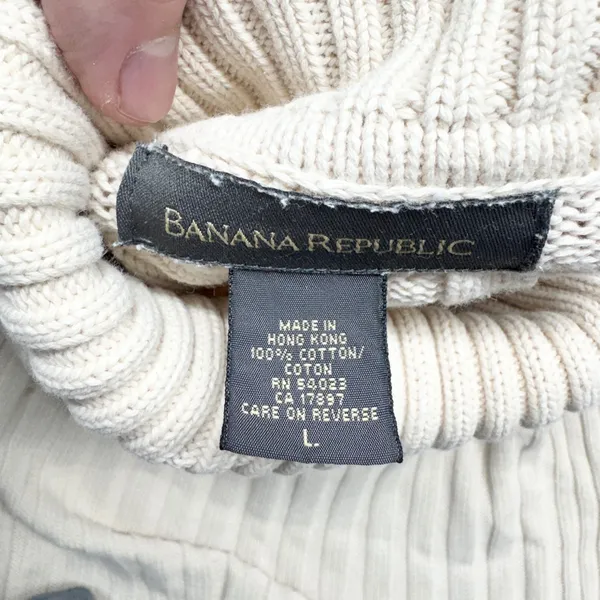 Banana Republic Ribbed Turtleneck Sweater‎ Womens L Cream Classic Cotton Size L - Image 6