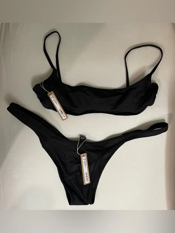 Skims NWT Black Women’s Square-Neck Bikini Swimsuit Set Top & Bottom Size L - Image 2