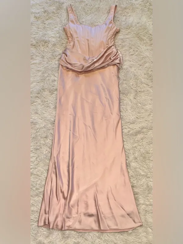 NEW HOUSE OF CB Kira Blush Pink Corset Bodice Satin Gown Sz L - Image 5