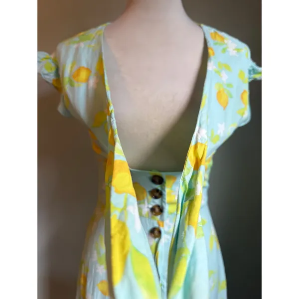 Beach Bunny Lemon Tie Midi Dress Blue Yellow S boho whimsi daintycottage fairy - Image 7