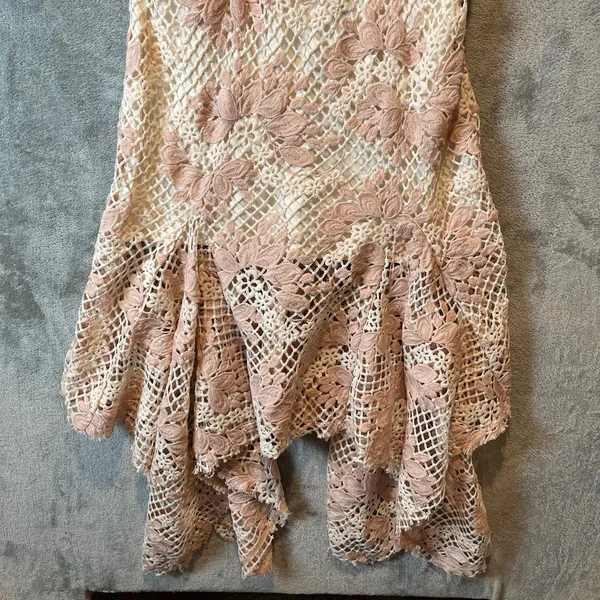 Keepsake Women's No Air Crochet Lace‎ Midi Dress Ivory Blush Pink Floral 4 New - Image 6
