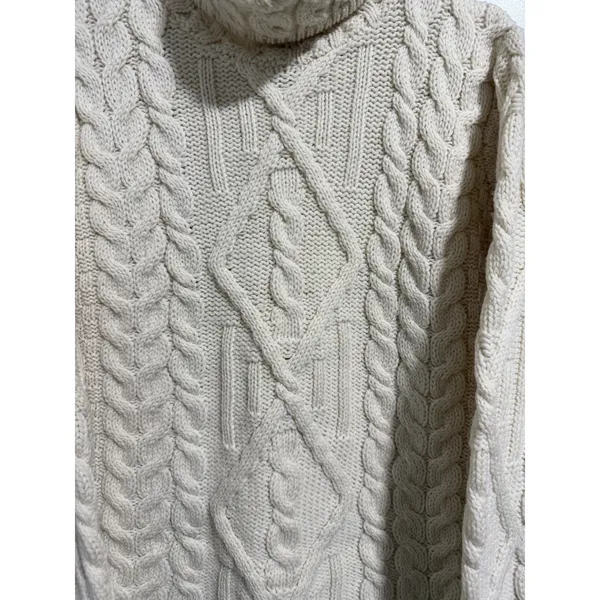 Inis Crafts Fisherman Cable Knit Turtleneck Sweater‎ Ivory Women's Size Small - Image 8