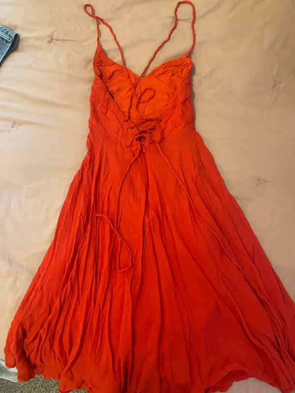 Lulus Troulos Red Lace Up MIDI Dress - Image 3