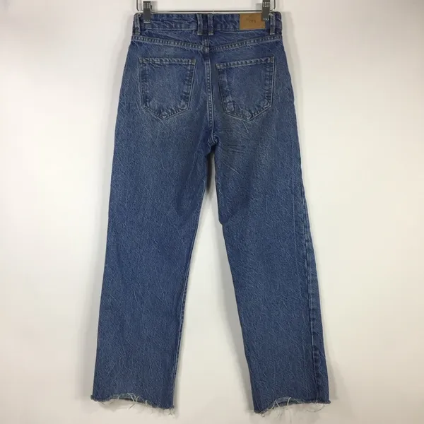 Zara Straight Leg Jeans 100% Cotton Raw Frayed Hem Size 2 - Image 10