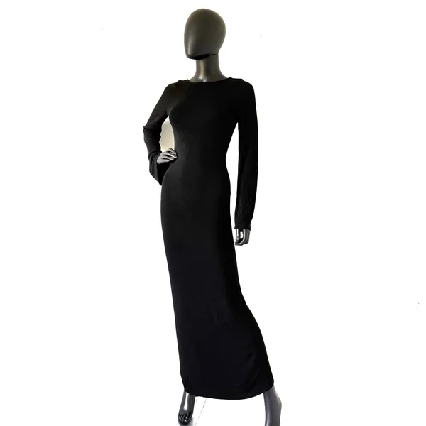 Backless Long Maxi Dress Open Back Ribbed Dress Long Flare Sleeve Slim Fit - Image 2