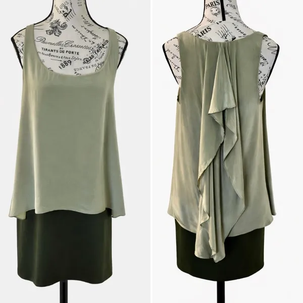 Hutch Green Silk Overlay Cascading Ruffle Back Knee Length Dress Size Medium 💛 - Image 10