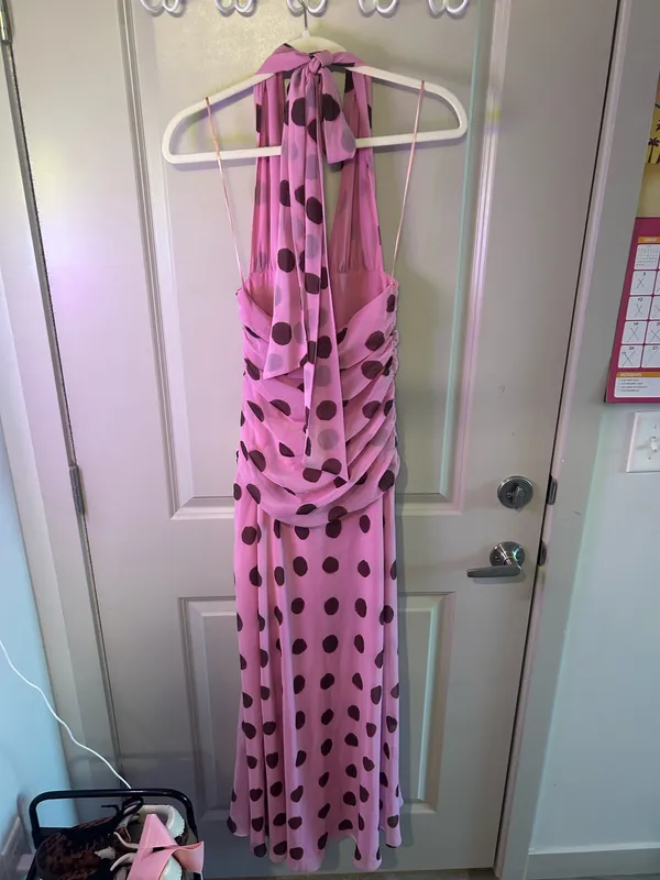 Zara Pink and Brown Polka Dot Maxi Dress Small - Image 5