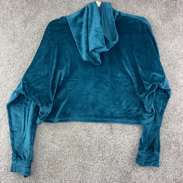 Juicy Couture Velour Cropped Hoodie‎ Women L Blue Rhinestone Logo Y2K McBling - Image 4