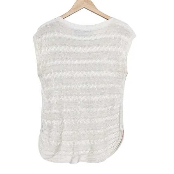 Lauren Ralph Lauren Cream Cable Knit Cap Sleeve Sweater Sz M - Image 2