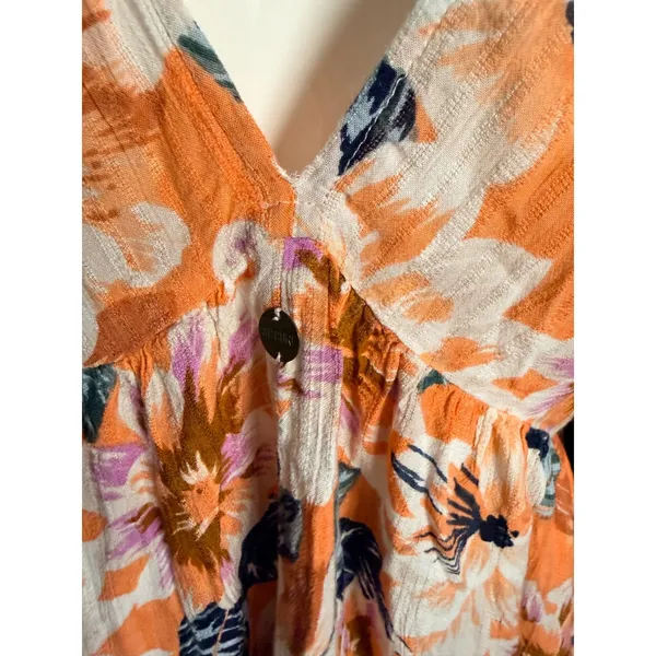 Rip Curl Orange Floral V-Neck Sleeveless Babydoll Tunic Top Medium - Image 3