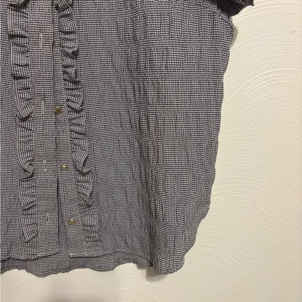 DKNY Black White Gingham Ruffle Flutter Sleeve Blouse Size L - Image 7