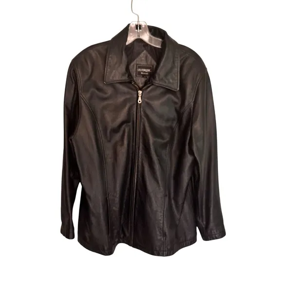 Outbrook Size 1X Vintage Collared Black Leather Zip-Up Jacket Coldwater Creek - Image 4