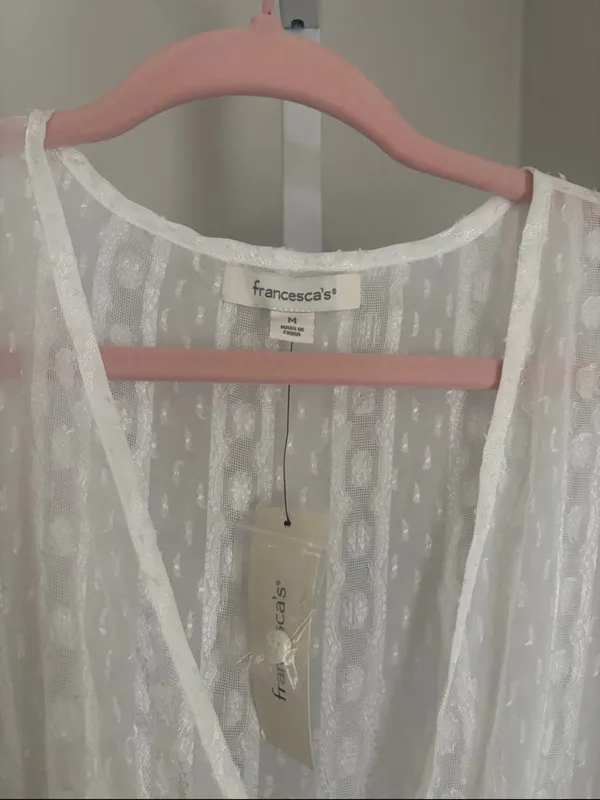Francesca's Sheer Boho White Lace Wrap Kimono Beach Cover Up Tassels Size M NWT - Image 5