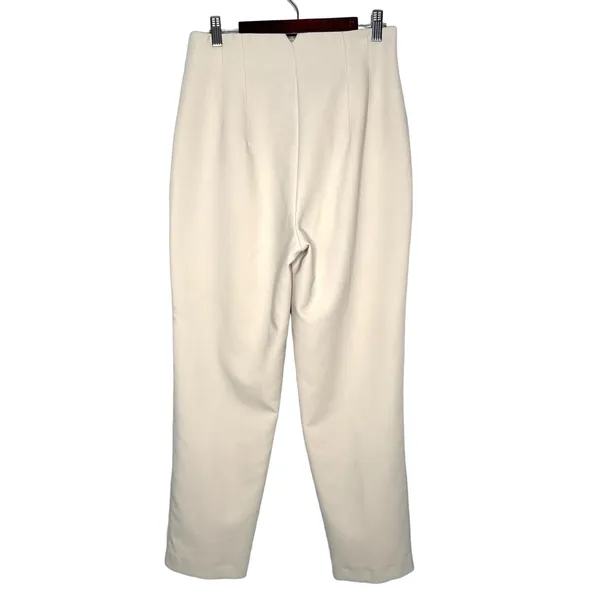 Zara Medium High Waisted Pleated Straight Leg Pants Cream Minimalist Cropped - Image 8