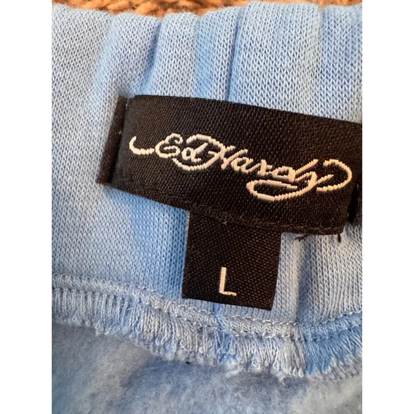 Ed Hardy Blue Tattoo Graphic Sweat Mini Skirt Y2K Drawstring - Image 7