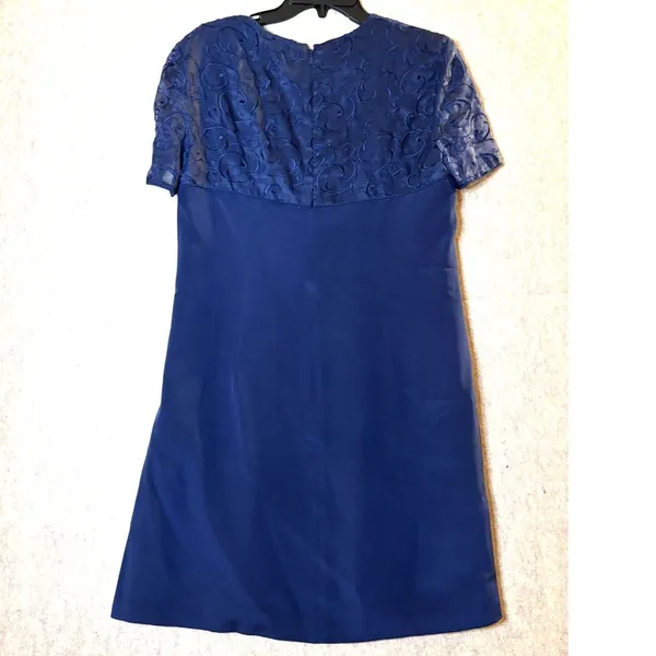 Vintage Gillian 100% Silk Dress Size 10 – Navy Embroidered - Image 5