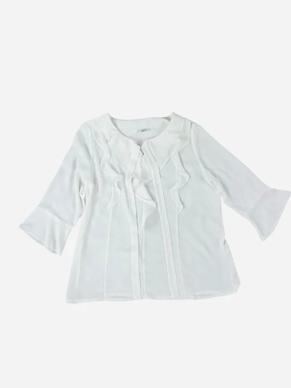 Classic Office Attire Women’s White Ruffle-Front Blouse - Image 4