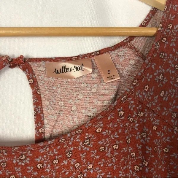 Willow + Root Red Ditsy Floral Open Back Smocked Waist Long‎ Sleeve S - Image 4