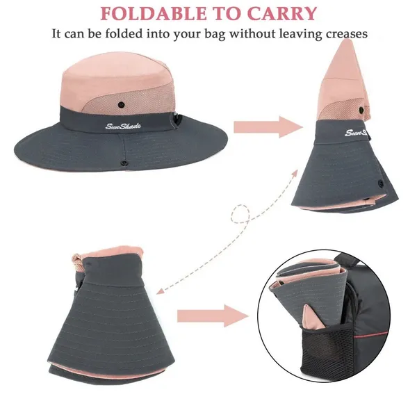 Women's Sun Shade Hat Wide Brim Hat UV Blocking Hiking Camping Sun Protect White - Image 7