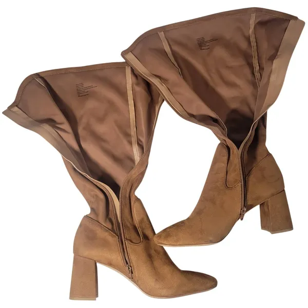 Nordstrom Rack Women's Tan Suede Block‎ Heel Knee High Boots Size 10M - Image 4