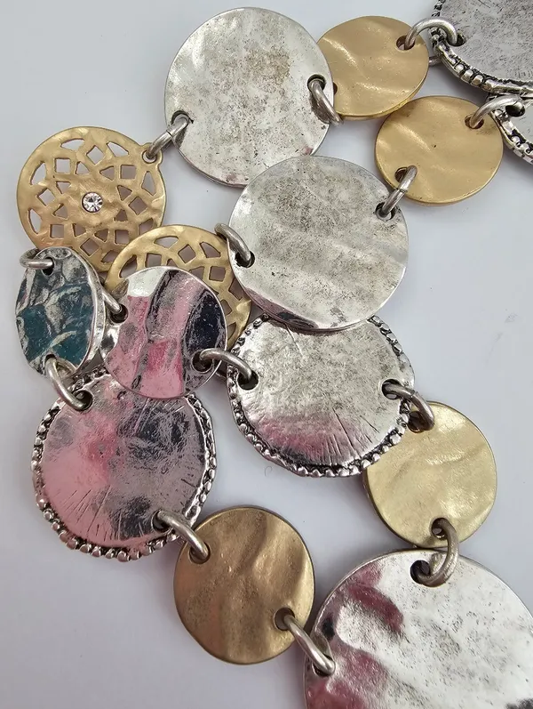 Chico's Mixed Metal Hammered Coin Tassel Statement Necklace - Image 6