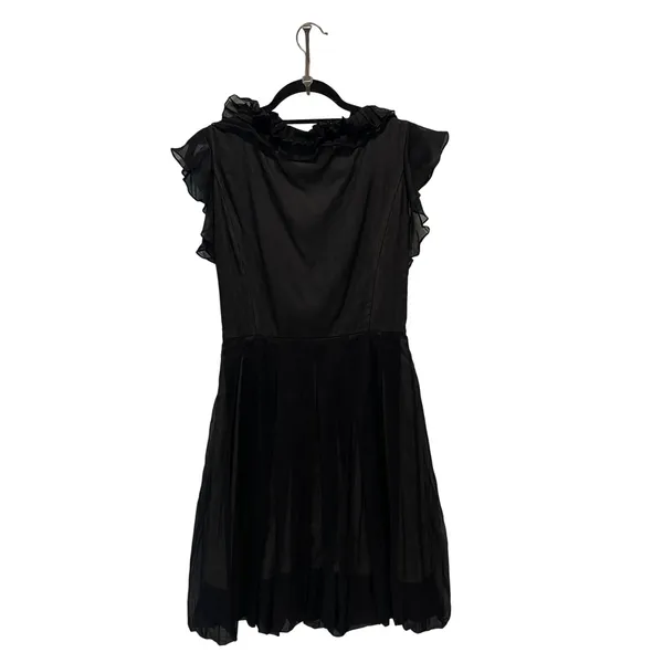 Amelia Toro Dress Womens 6 Black Goth Romantic Ruffle V-Neck Pleated Fit & Flare - Image 5