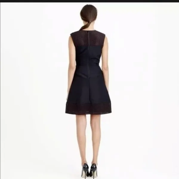 J.Crew Black Eyelet Laser Cut Cotton Silk Fit & Flare Dress 8T - Image 12