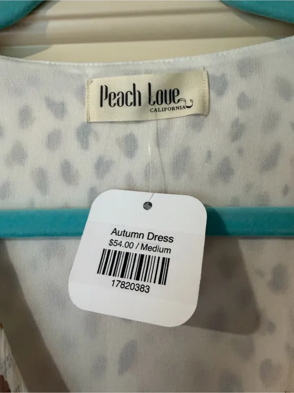 NWT Peach Love Long-Sleeve Cream Mini Autumn Dress with Brown Dot Print Size M - Image 3