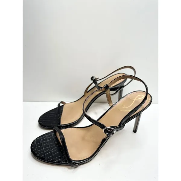 Sam Edelman‎ Sandals Womens Size 9 Black Croc Embossed Faux Leather Dara Heels - Image 3