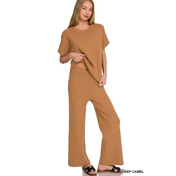 Zenana‎ Viscose Round Neck Top & Pants Set - Large - Image 2