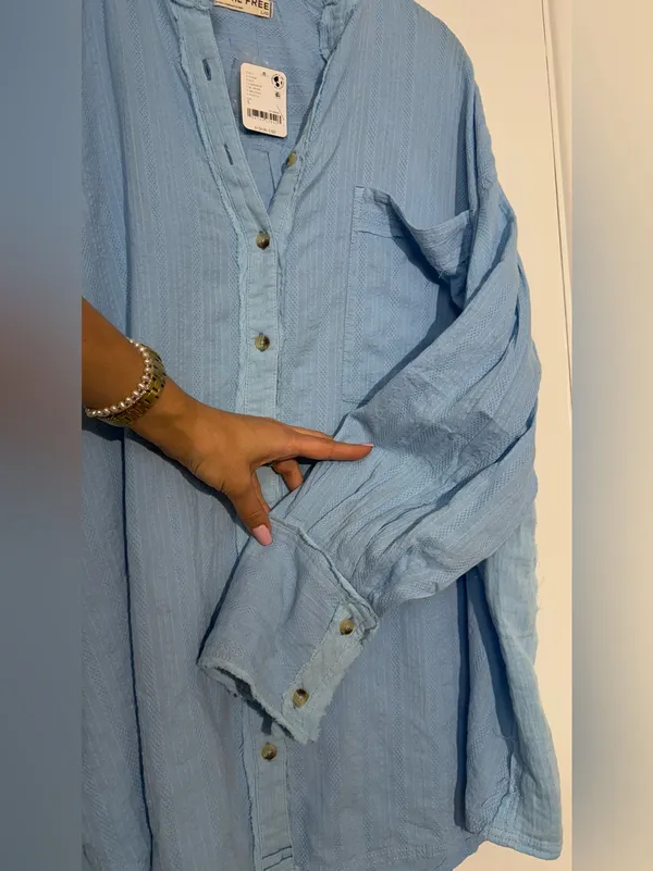 NWT We The Free Light Blue Striped Button-Up Shirt - Image 9