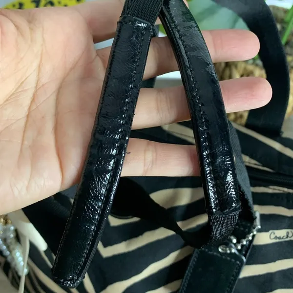 Coach y2k Devin Black Tan Zebra Print Nylon Overnight Tote Pouch - Image 7