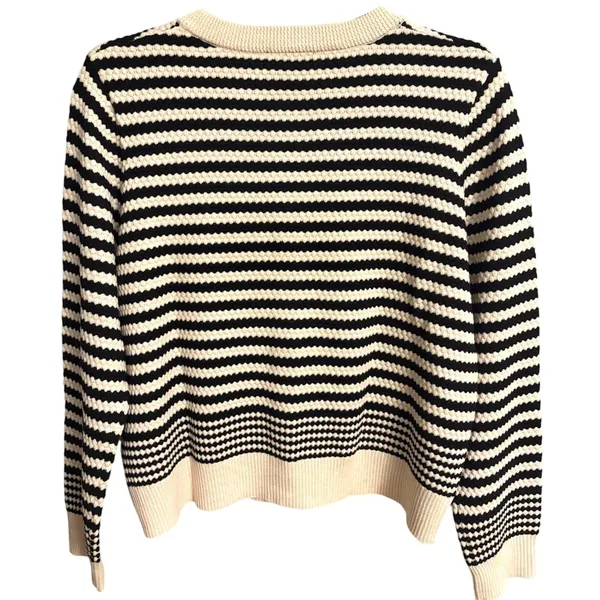 Adrianna Papell Wool blend cream black striped pointelle cardigan Size M - Image 3
