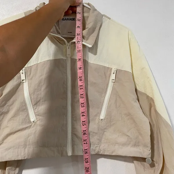 Garage Cropped Windbreaker Jacket XS Beige Cream Colorblock Y2K - Image 6