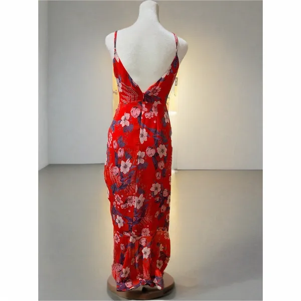 ASTR The Label Dress Womens XS Red Floral Faux Wrap Midi Ruched Side Tie - Image 9