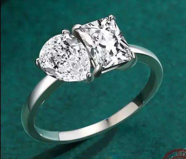 Sterling Silver SIZE 6 925 Emerald And Pear CZ Engagement Ring - Image 4