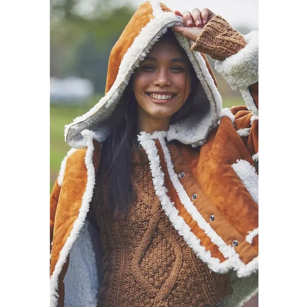 Free People Western Bohemian Vegan Suede Exchange Shearling Jacket Coat Small - Image 4