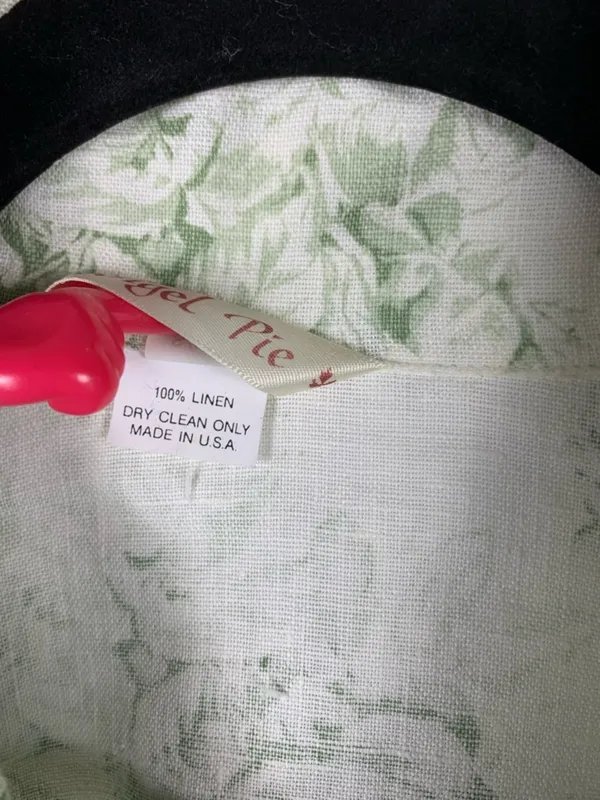 Angel Pie Linen Shirt S/M Green Floral Lagenlook Oversized Boho USA Made - Image 8