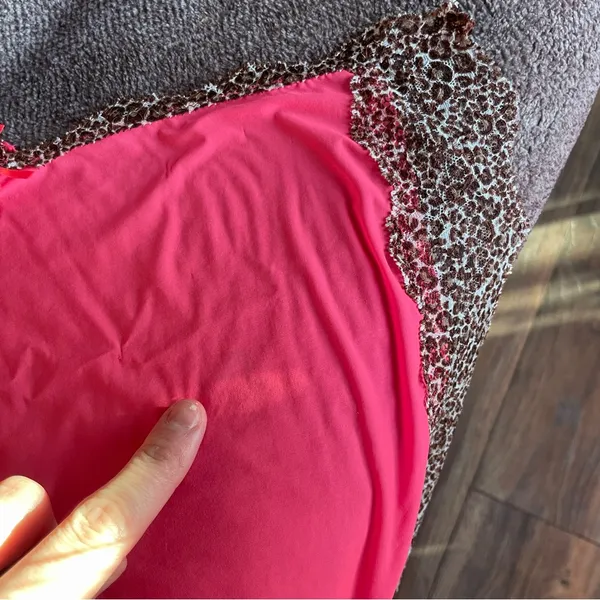 Victoria’s Secret Hot Pink Mesh Leopard Lace Slip Dress Large - Image 2