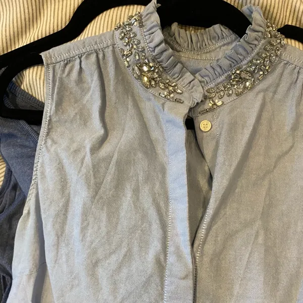 J.Crew Crystal Collar Sleeves Jean Shirt - Image 4