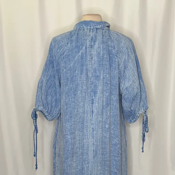 FREE PEOPLE Maya Midi Dress Blue Button Front Washed Look Bohemian Medium - Image 10