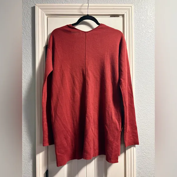 Free People Deep V-Neck Sweater Women S Rust Wool Blend Oversized‎ Tunic Pockets - Image 9