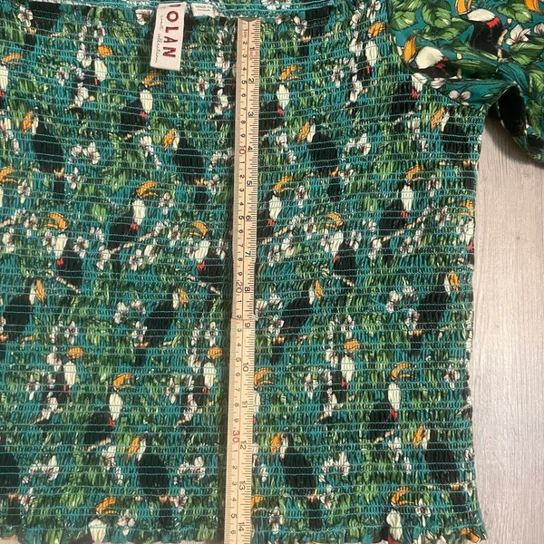 Dolan x Anthropologie Green Left Coast Smocked Puff Sleeved Top Tropical Bird XL - Image 6