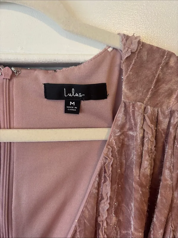 Lulu's Dusty Pink Velvet Wrap-Front Long Sleeve Dress - Image 4