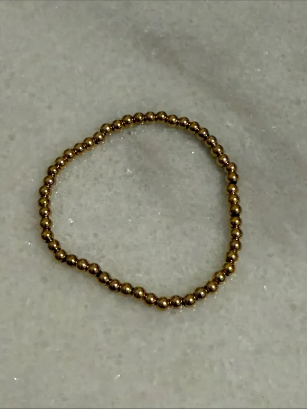 Gold Beaded Stretch Bracelet - Women Layering Jewelry New - Image 3