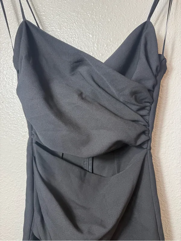 Zara Black Draped Cutout Mini Dress Ruched‎ Spaghetti Strap XS - Image 3
